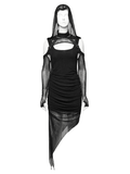 Hooded Post-Apocalyptic Two-Piece Dress with Mesh Accents