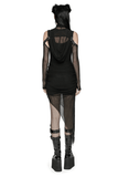 Hooded Post-Apocalyptic Two-Piece Dress with Mesh Accents