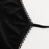 Body en dentelle noire pour femme sexy avec manches longues / Lingerie gothique en velours à dos nu