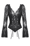 Lace Gothic Corset Top with Bell Sleeves and Tie Details