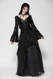 Lace Gothic Corset Top with Bell Sleeves and Tie Details