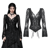 Lace Gothic Corset Top with Bell Sleeves and Tie Details