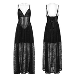 Lace Gothic Dress with Plunging V-Neck and Corset Back Tie