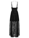 Lace Gothic Dress with Plunging V-Neck and Corset Back Tie