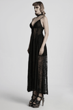 Lace Gothic Dress with Plunging V-Neck and Corset Back Tie