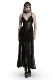 Lace Gothic Dress with Plunging V-Neck and Corset Back Tie