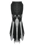 Lace Gothic Skirt with High-Low Hem and Sheer Mesh