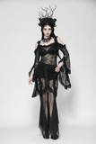 Lace Gothic Skirt with High-Low Hem and Sheer Mesh