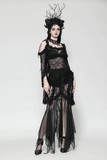 Lace Gothic Skirt with High-Low Hem and Sheer Mesh