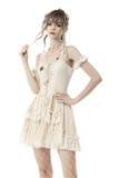 Lace Mini Dress with Floral Accents and Tiered Ruffles