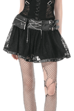 Lace Mini Skirt with Draped Chain Accents for Women