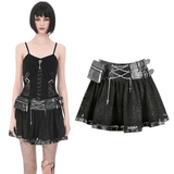 Lace Mini Skirt with Draped Chain Accents for Women