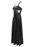 Lace-Up Gothic Maxi Dress with Corset and Chain Accents