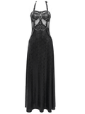 Lace-Up Gothic Maxi Dress with Corset and Chain Accents