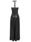 Lace-Up Gothic Maxi Dress with Corset and Chain Accents