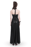 Lace-Up Gothic Maxi Dress with Corset and Chain Accents