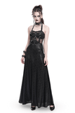 Lace-Up Gothic Maxi Dress with Corset and Chain Accents