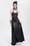 Lace-Up Gothic Maxi Dress with Corset and Chain Accents