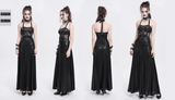 Lace-Up Gothic Maxi Dress with Corset and Chain Accents