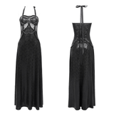 Lace-Up Gothic Maxi Dress with Corset and Chain Accents