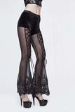 Elegante transparente Hose mit Schnürung / Gothic-Hose mit Blumenspitze und sexy Damenbekleidung 