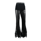 Pantalon transparent élégant avec lacets / Pantalon bas en dentelle florale gothique / Vêtements sexy pour femmes 