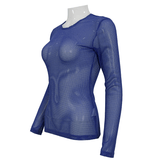 Ladies Fluorescent Long Sleeve Mesh Top / Stretchy Blue Top