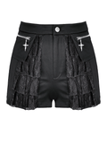 Ladies Gothic Lace Inset Shorts with Zip Pockets