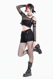 Ladies Gothic Lace Inset Shorts with Zip Pockets