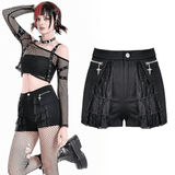 Ladies Gothic Lace Inset Shorts with Zip Pockets