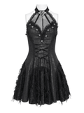 Ladies' Halter Bustier Mini Dress with Lace Edges