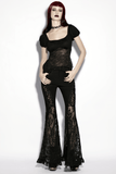 Ladies Sexy Gothic Lace Panel Flared Denim Pants