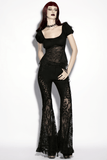 Ladies Sexy Gothic Lace Panel Flared Denim Pants
