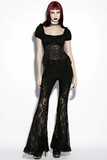Ladies Sexy Gothic Lace Panel Flared Denim Pants