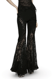 Ladies Sexy Gothic Lace Panel Flared Denim Pants