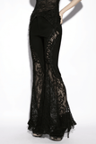 Ladies Sexy Gothic Lace Panel Flared Denim Pants