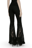 Ladies Sexy Gothic Lace Panel Flared Denim Pants