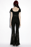 Ladies Sexy Gothic Lace Panel Flared Denim Pants