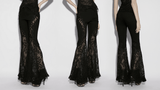 Ladies Sexy Gothic Lace Panel Flared Denim Pants