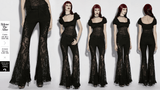 Ladies Sexy Gothic Lace Panel Flared Denim Pants