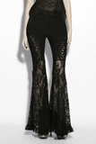 Ladies Sexy Gothic Lace Panel Flared Denim Pants