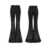 Ladies Sexy Gothic Lace Panel Flared Denim Pants