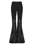 Ladies Sexy Gothic Lace Panel Flared Denim Pants