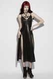 Lady's Goth Halter Line Print Long Camisole Gown
