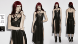 Lady's Goth Halter Line Print Long Camisole Gown