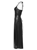 Lady's Goth Halter Line Print Long Camisole Gown