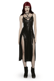 Lady's Goth Halter Line Print Long Camisole Gown