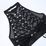 Lady's Semi-Transparent Black Corset / Erotic Sleeveless Crop Top - EVE's SECRETS