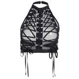 Lady's Semi-Transparent Black Corset / Erotic Sleeveless Crop Top - EVE's SECRETS