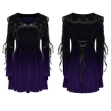 Lavender Gradient Velvet Dress with Intricate Lace Details